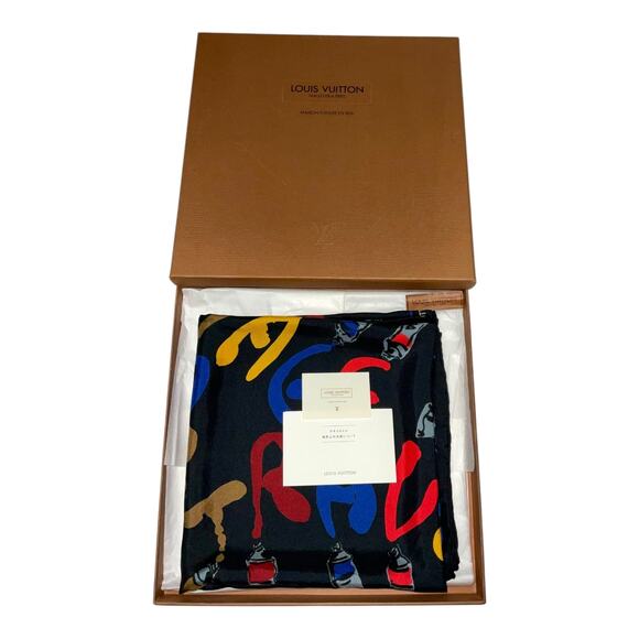 Louis Vuitton 33” Silk Scarf Paint Pattern Black W/Box LV Paint Tube Scarf - Picture 1 of 16